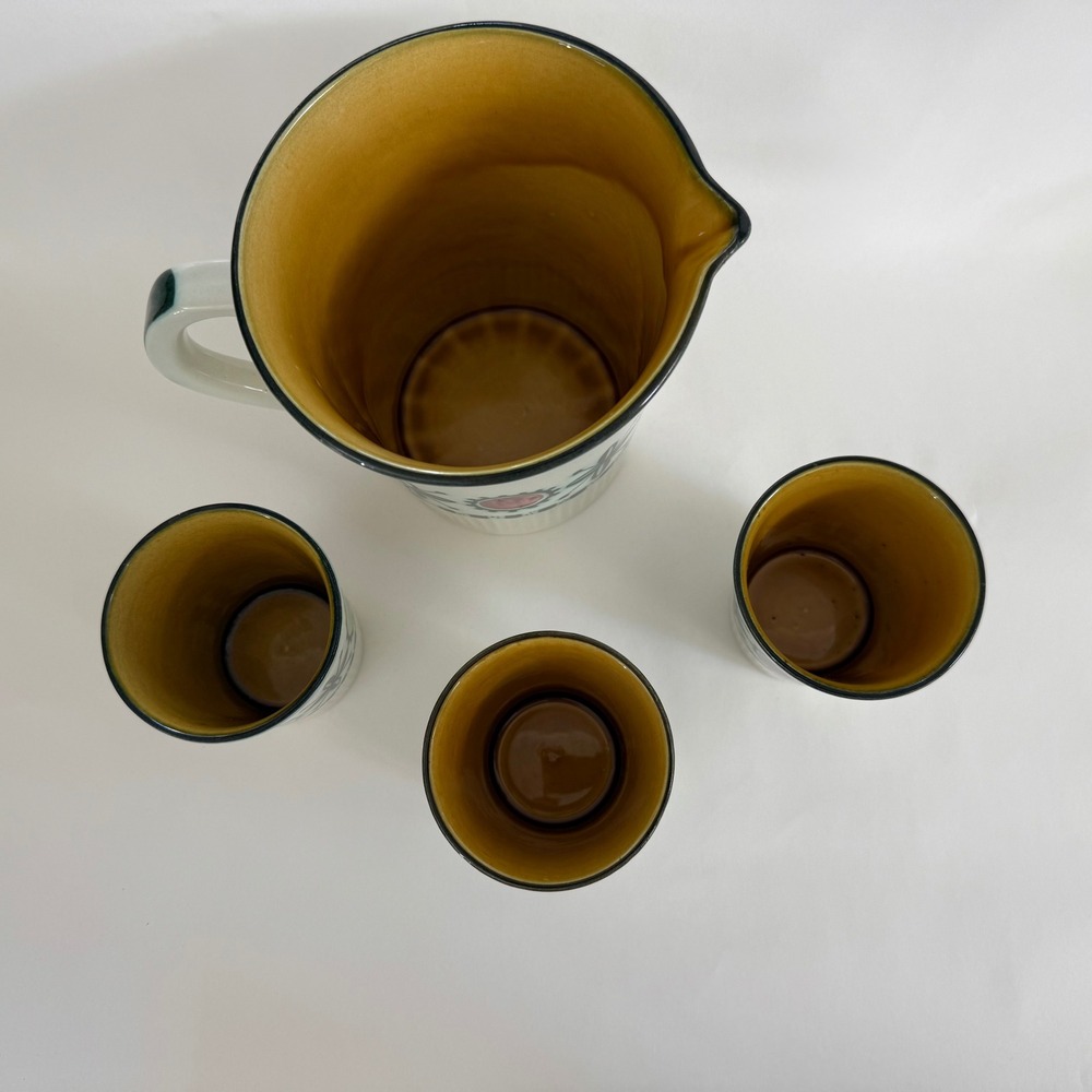 Rare Vtg 1950s Royal Goedewaagen Holland Pitcher 3 Cups Set Mid‎ Century Floral - Picture 7 of 13